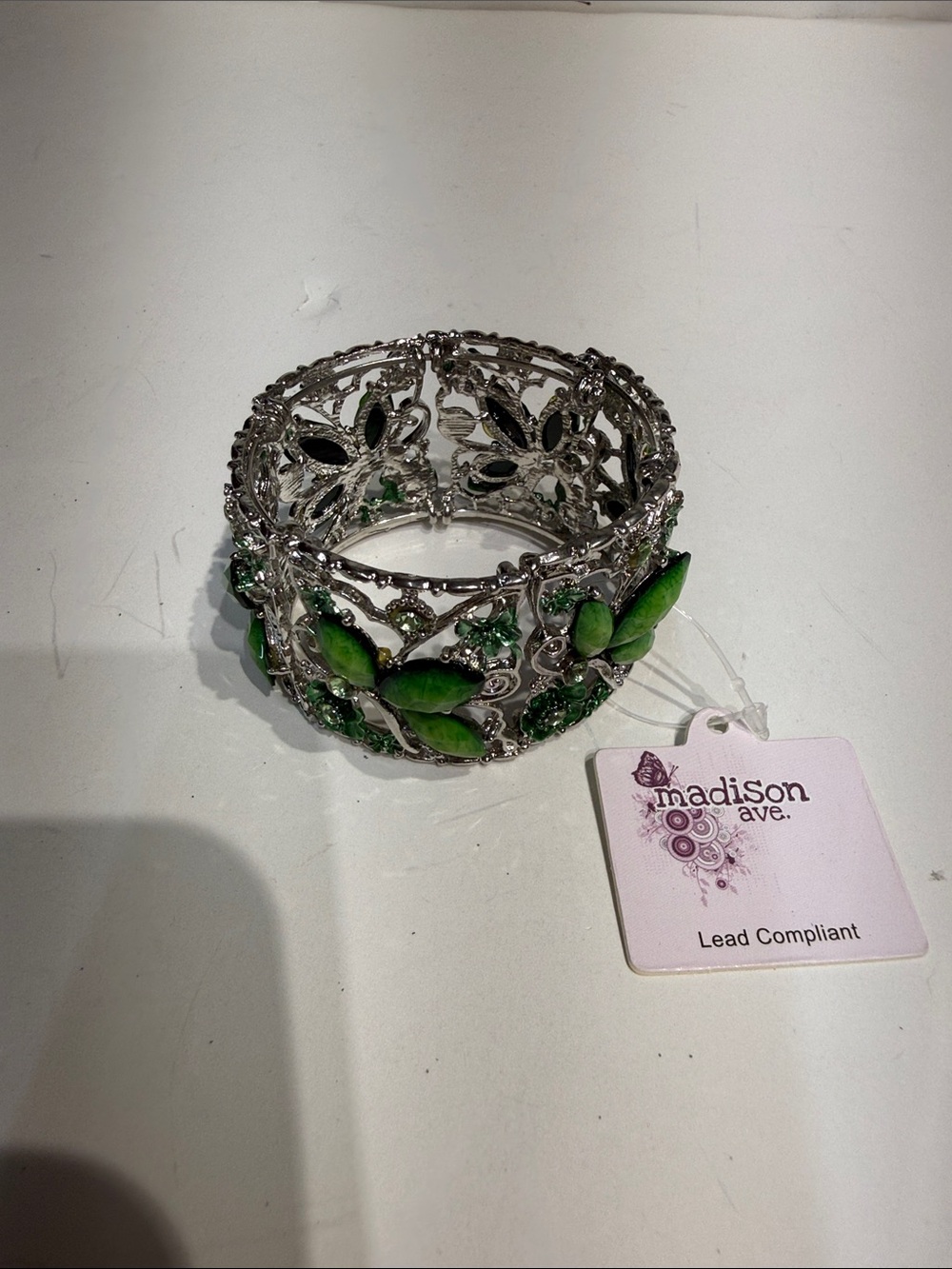 Madison Green Leaf Silver Filigree Stretch Bracelet